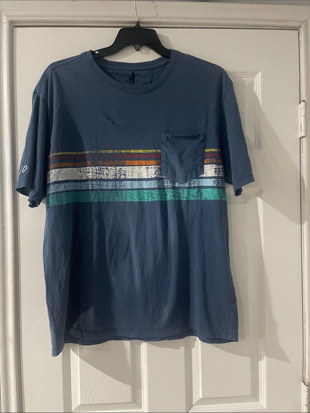 Men's Johnny O Navy Short-Sleeve Pocket Tee with Multicolor Stripes
